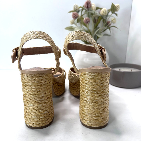 Steve Madden Carisma Raffia Chunky Sandal Heels Ankle Strap Natural Women 11 M - Picture 4 of 11